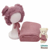Baby Crochet Mohair Bonnet with Wrap and Teddy SR025 | Set of 3 | 3M | Toon